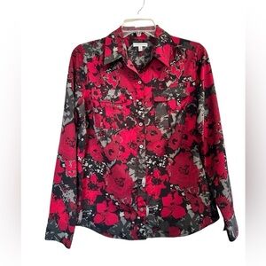 Croft & Barrow Button-up Business Blouse Womens Small Red & Black
